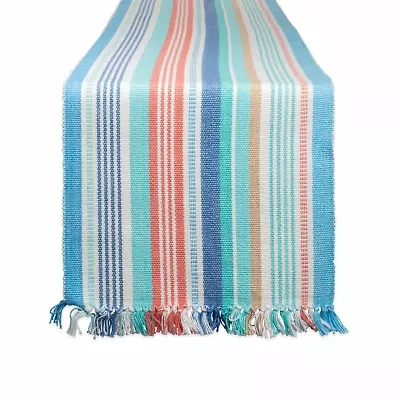 Design Imports Seashore Stripe Fringed Table Runner