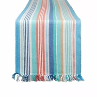 Design Imports Seashore Stripe Fringed Table Runner