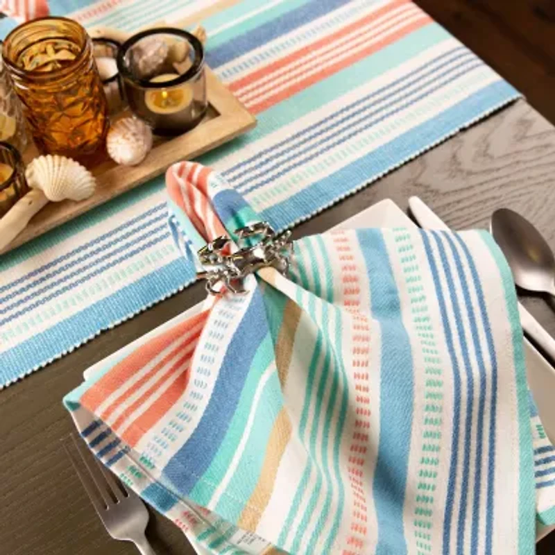 Design Imports Seashore Stripe Fringed Table Runner