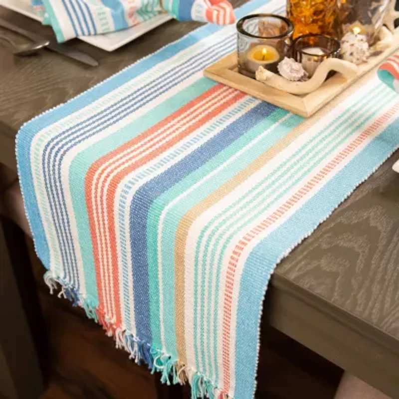 Design Imports Seashore Stripe Fringed Table Runner