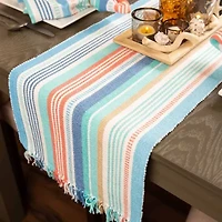 Design Imports Seashore Stripe Fringed Table Runner