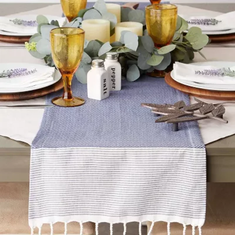 Design Imports French Blue Bordered Dobby Table Runner