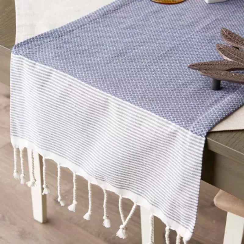 Design Imports French Blue Bordered Dobby Table Runner