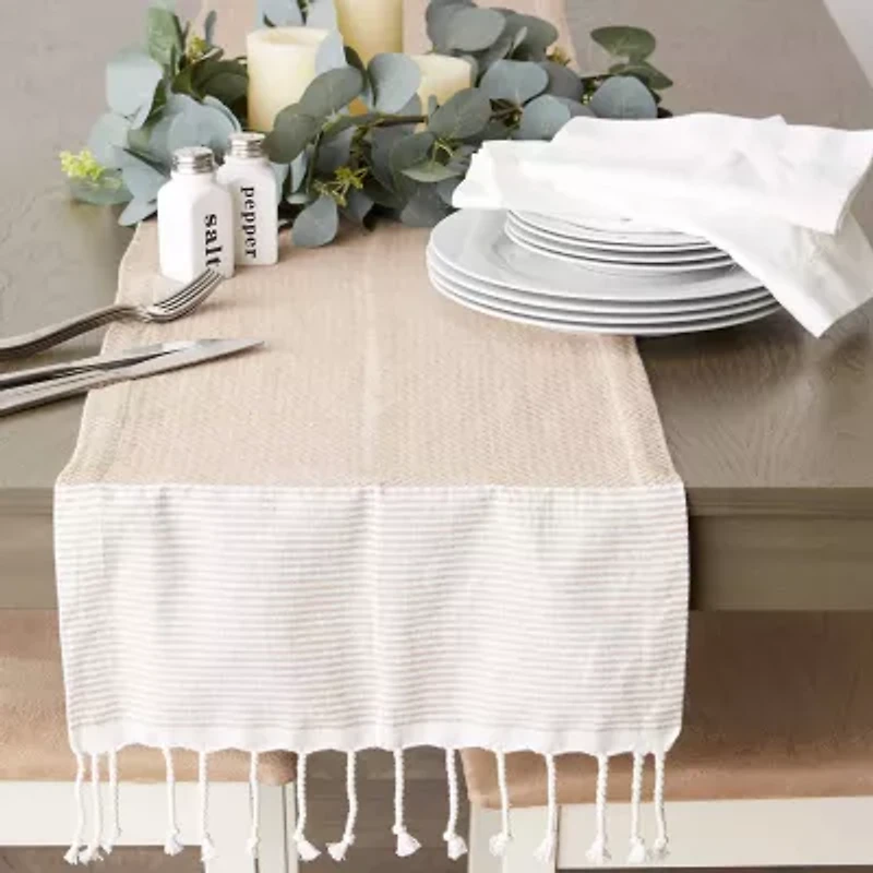 Design Imports Stone Bordered Dobby Table Runner