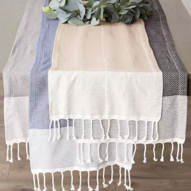 Design Imports Stone Bordered Dobby Table Runner