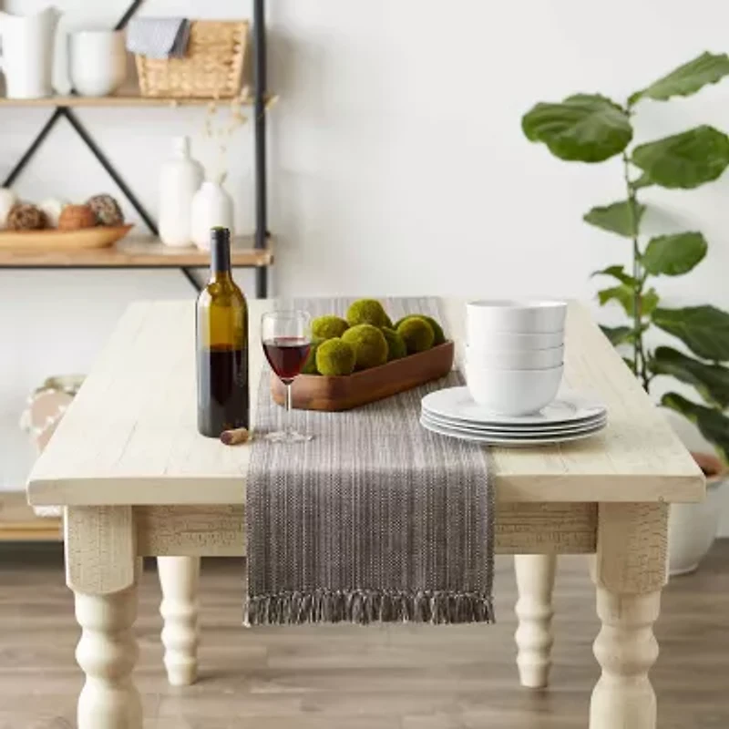 Design Imports Gray Variegated Fringe Table Runner