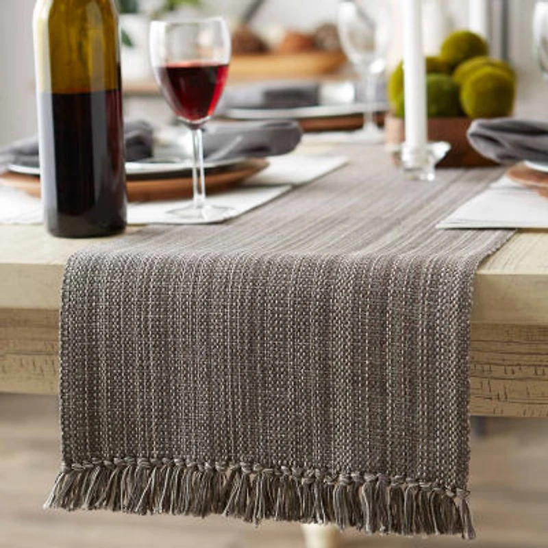 Design Imports Gray Variegated Fringe Table Runner