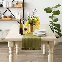 Design Imports Olive Green Variegated Fringe Table Runner