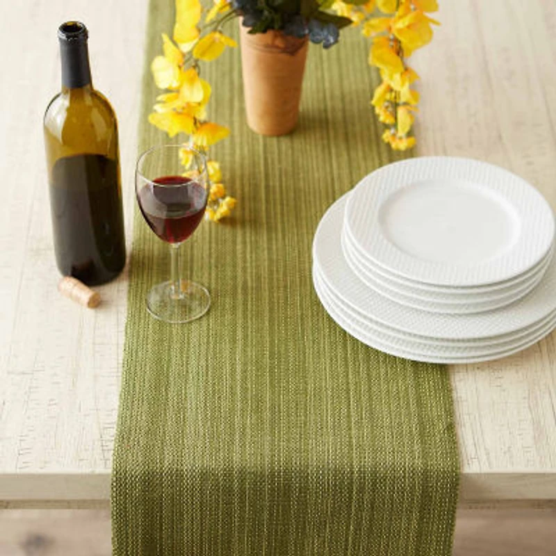 Design Imports Olive Green Variegated Fringe Table Runner