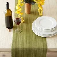 Design Imports Olive Green Variegated Fringe Table Runner