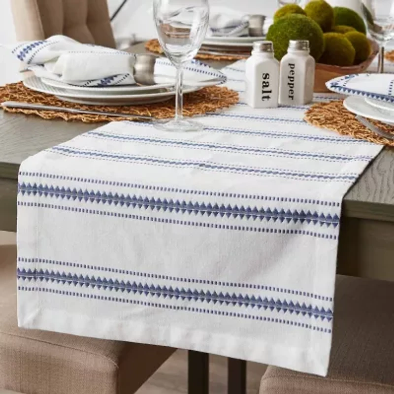 Design Imports French Blue Zig Dobby Stripe Table Runner
