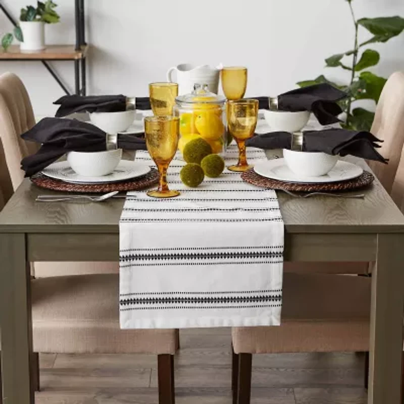 Design Imports Black Zig Dobby Stripe Table Runner