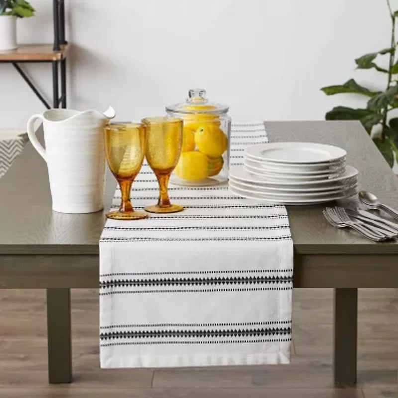 Design Imports Black Zig Dobby Stripe Table Runner