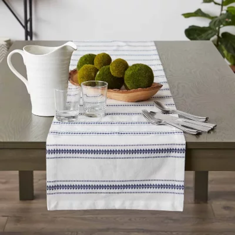 Design Imports French Blue Zig Dobby Stripe Table Runner