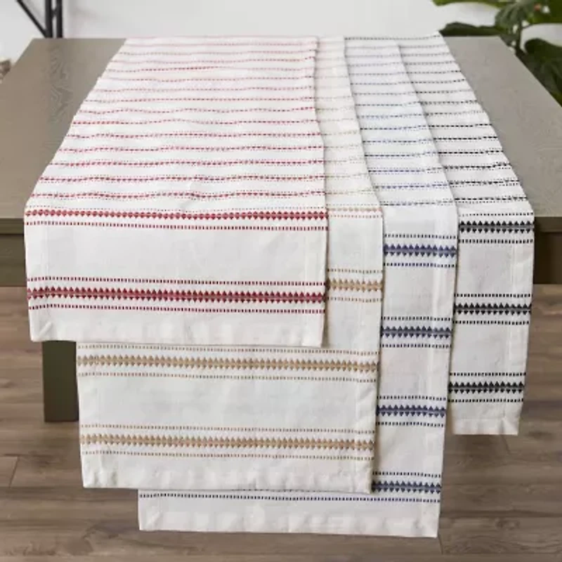 Design Imports Black Zig Dobby Stripe Table Runner