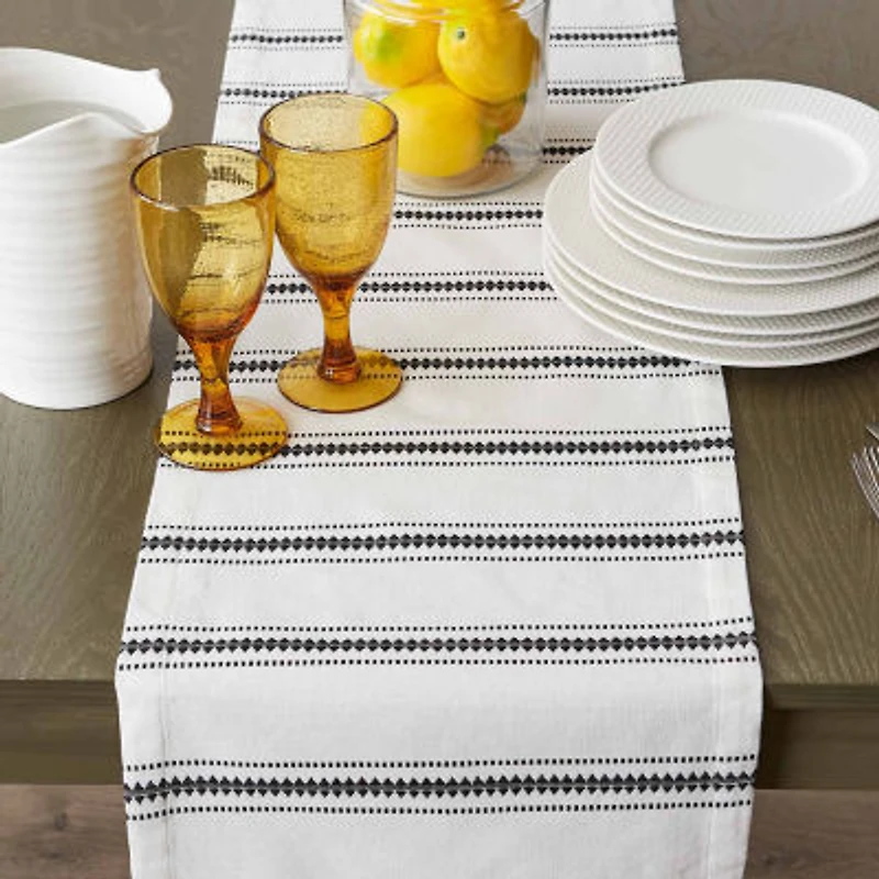 Design Imports Black Zig Dobby Stripe Table Runner