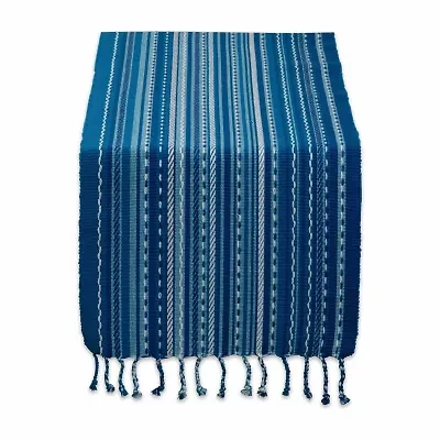 Design Imports Blue Tonal Stripe With Fringe Table Runner