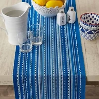 Design Imports Blue Tonal Stripe With Fringe Table Runner