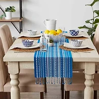 Design Imports Blue Tonal Stripe With Fringe Table Runner