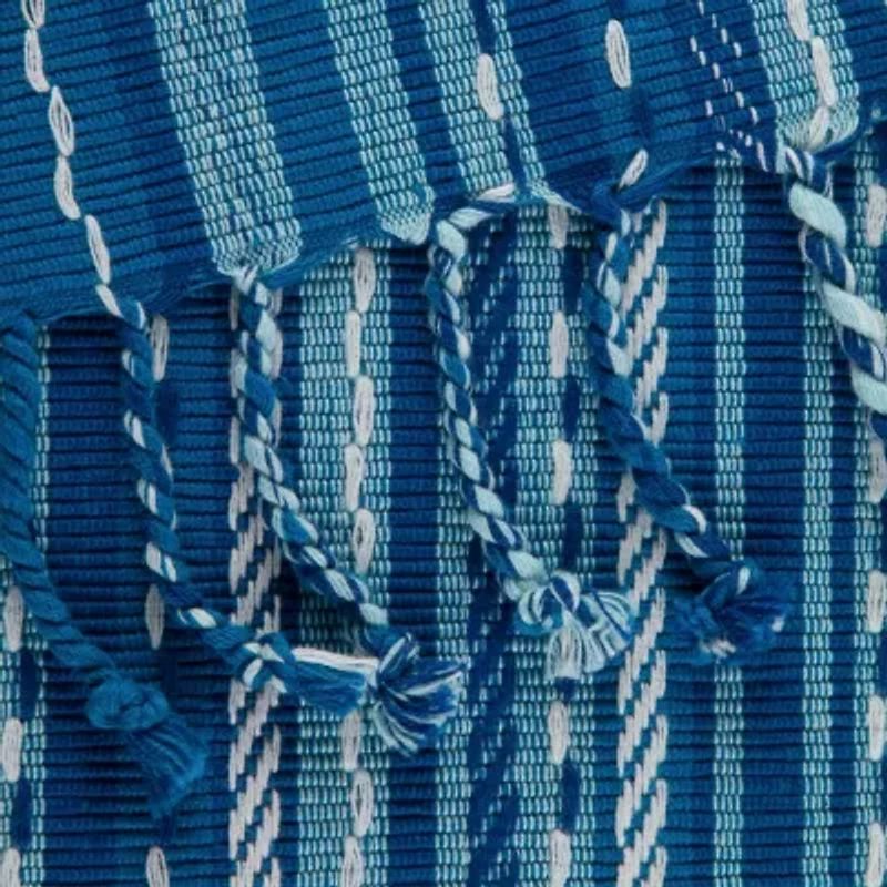 Design Imports Blue Tonal Stripe With Fringe Table Runner