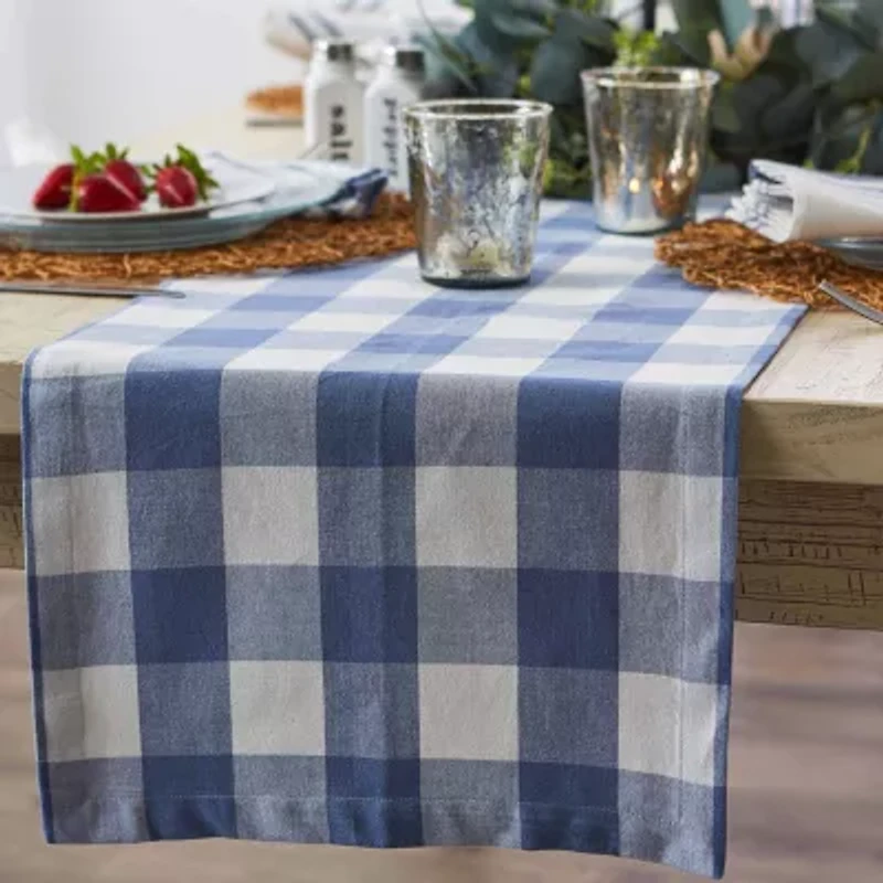 Design Imports Stonewash Blue Buffalo Check Table Runner