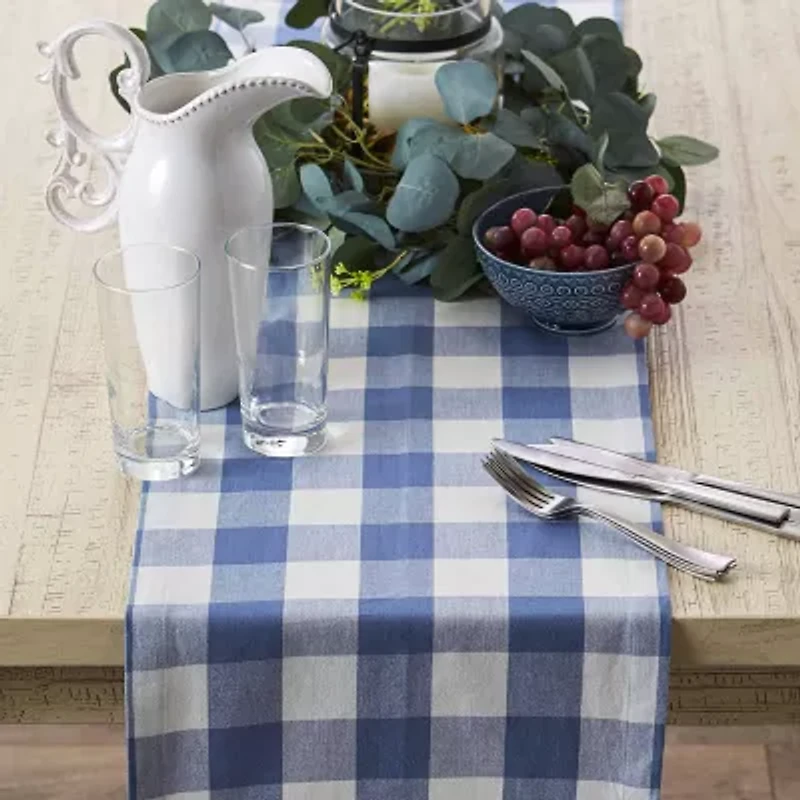 Design Imports Stonewash Blue Buffalo Check Table Runner