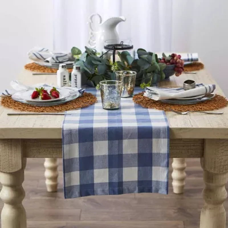 Design Imports Stonewash Blue Buffalo Check Table Runner