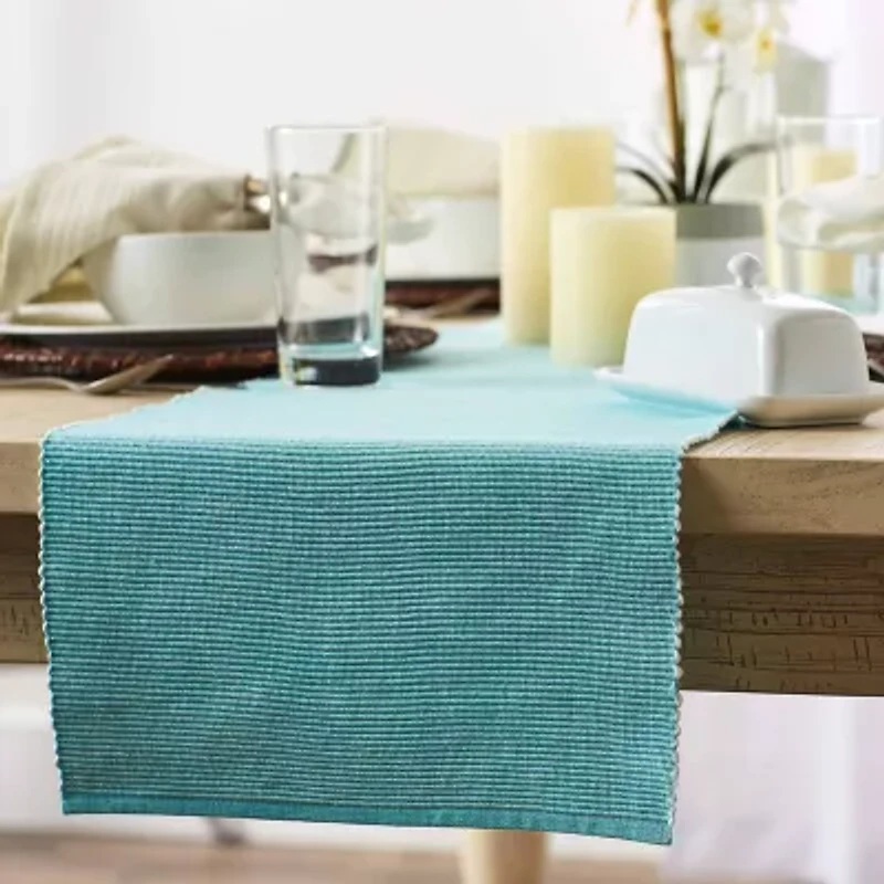 Design Imports Aqua/White 2-Tone Ribbed Table Runner