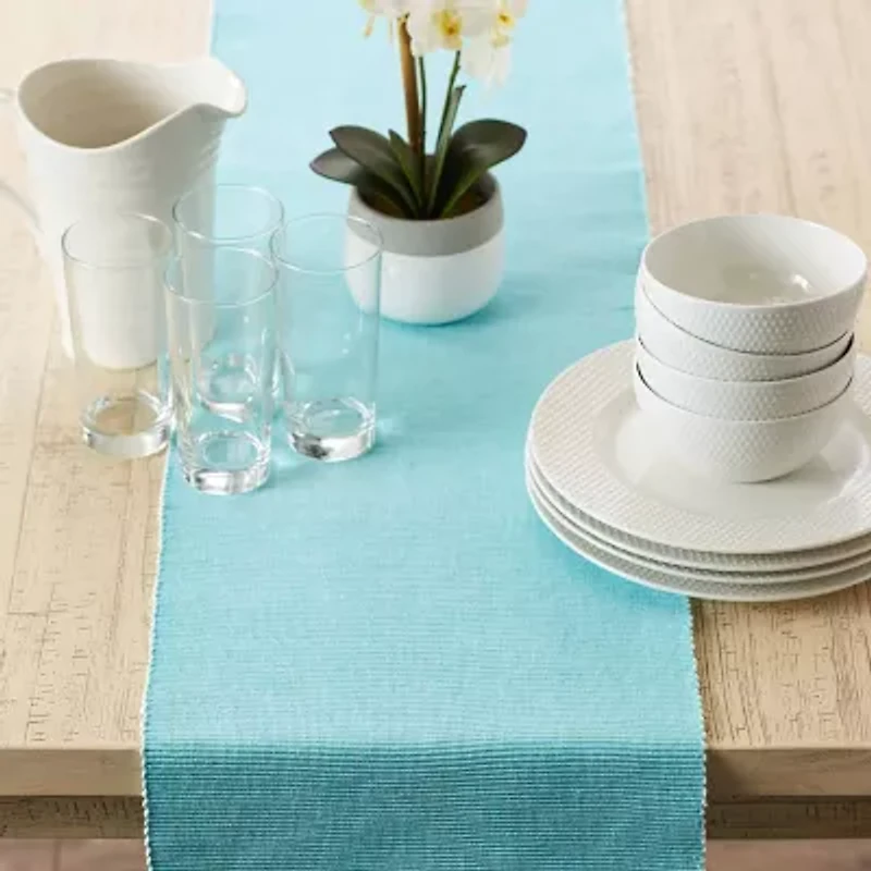 Design Imports Aqua/White 2-Tone Ribbed Table Runner