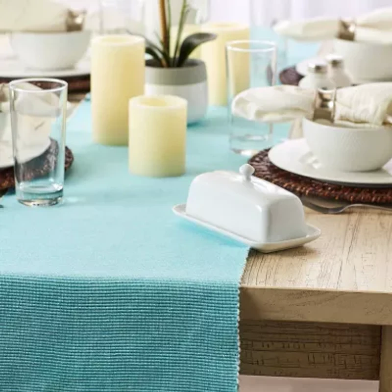 Design Imports Aqua/White 2-Tone Ribbed Table Runner