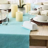 Design Imports Aqua/White 2-Tone Ribbed Table Runner