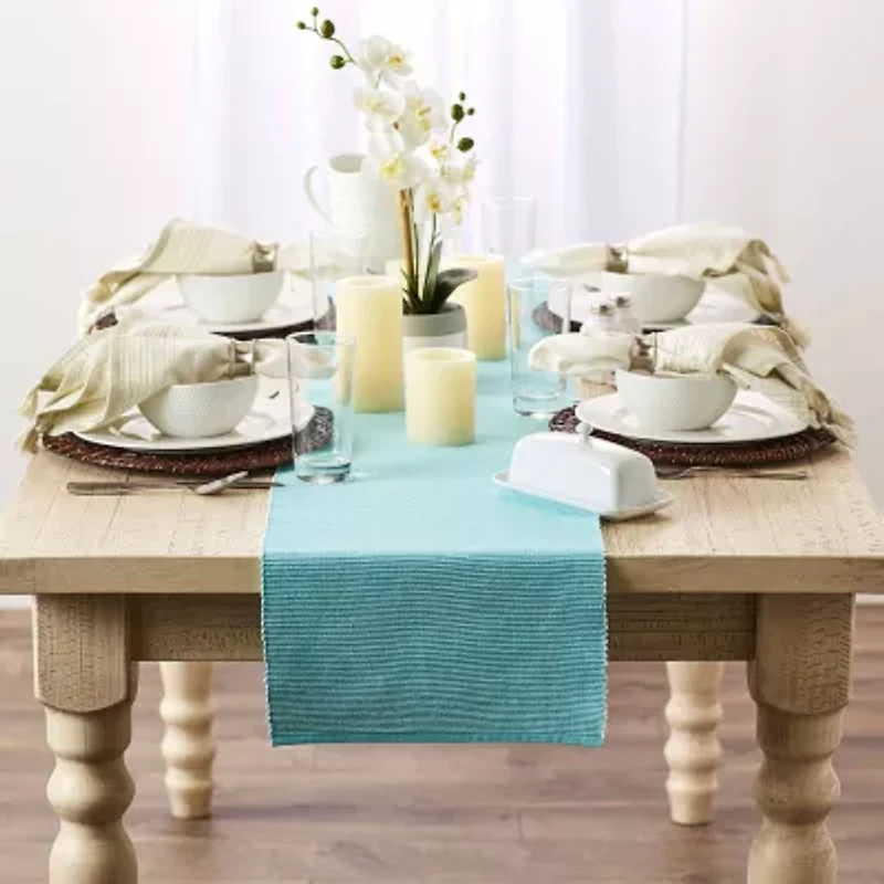 Design Imports Aqua/White 2-Tone Ribbed Table Runner