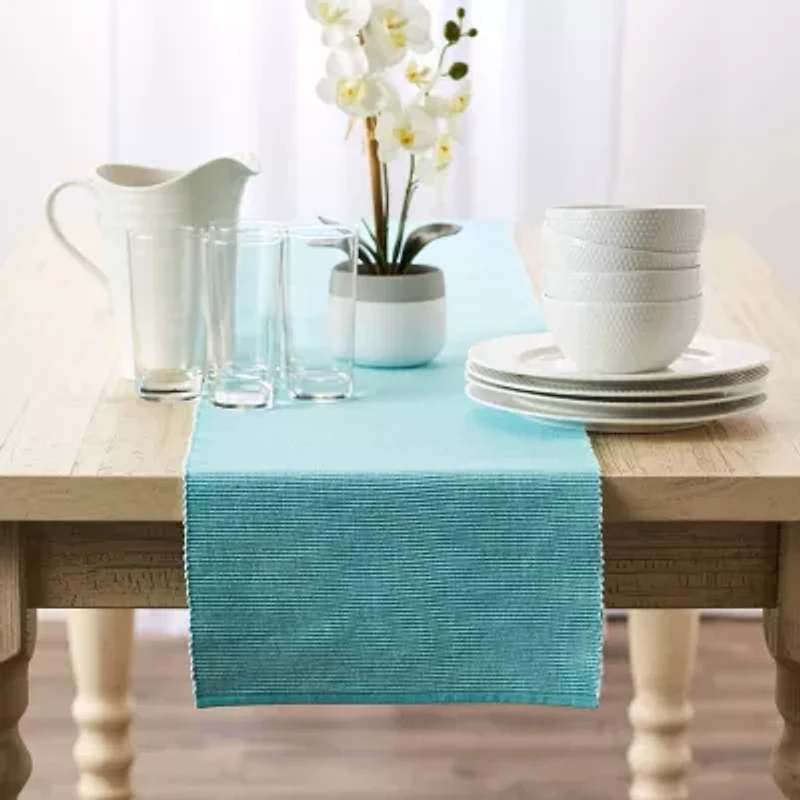 Design Imports Aqua/White 2-Tone Ribbed Table Runner