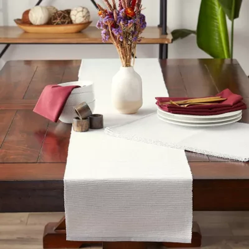 Design Imports Light Gray Eco-Friendly Chambray Fine Ribbed Table Runner