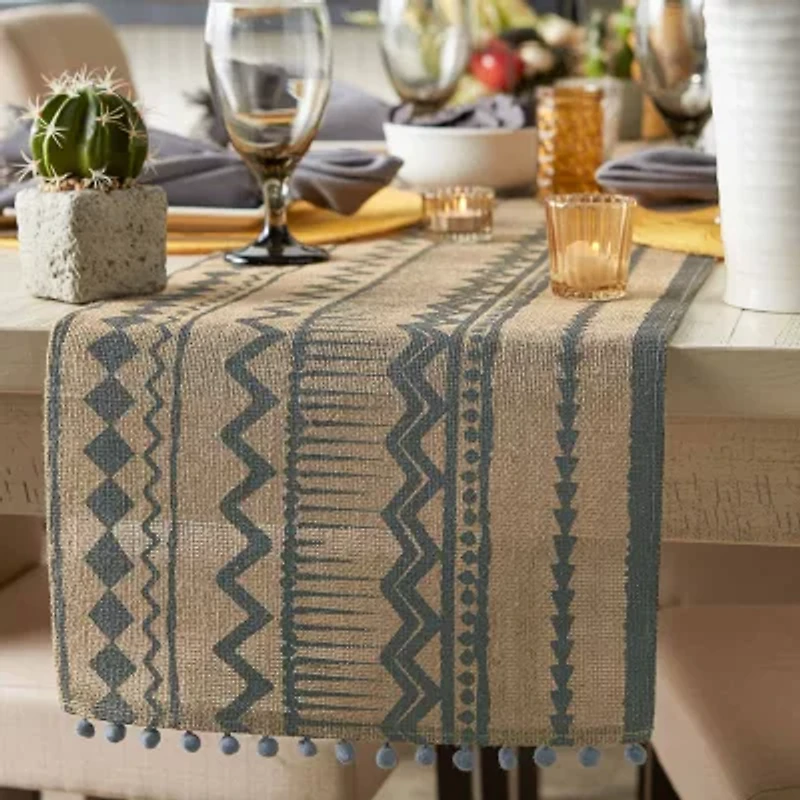 Design Imports Mineral Aztec Print On Natural Jute Table Runner