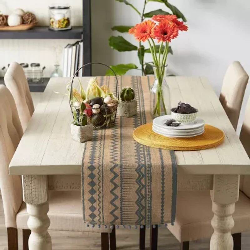 Design Imports Mineral Aztec Print On Natural Jute Table Runner