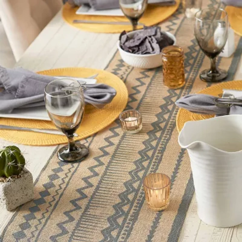 Design Imports Mineral Aztec Print On Natural Jute Table Runner