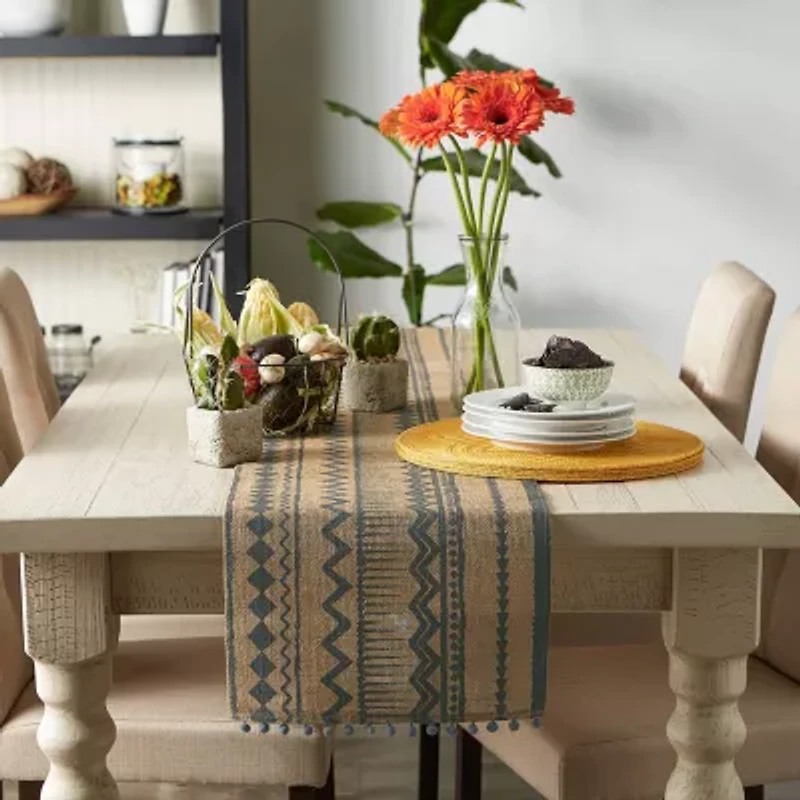 Design Imports Mineral Aztec Print On Natural Jute Table Runner