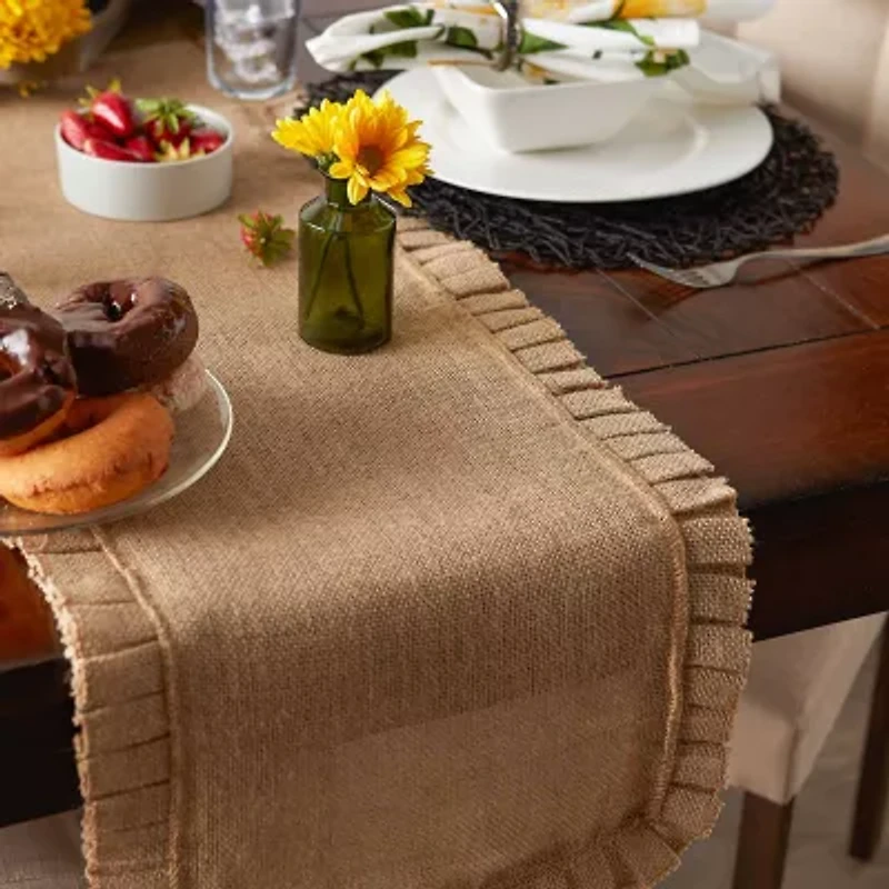 Design Imports Natural Ruffle Trim Jute Table Runner