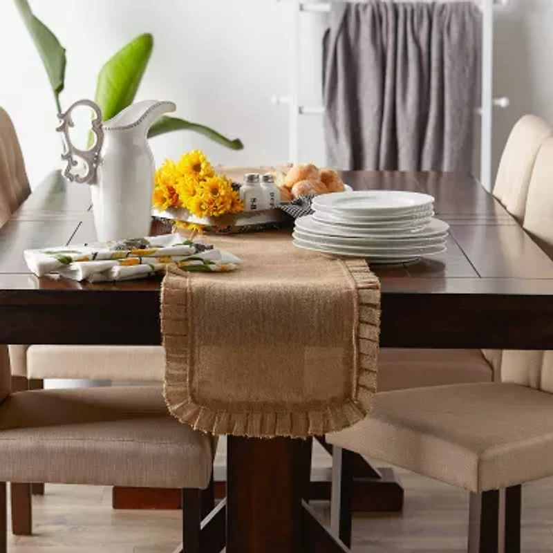 Design Imports Natural Ruffle Trim Jute Table Runner