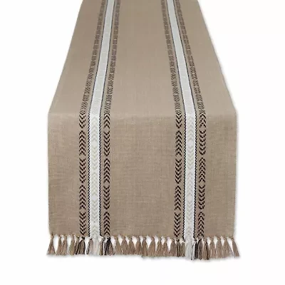Design Imports Dobby Striped Fringe Ribbed Table Runners
