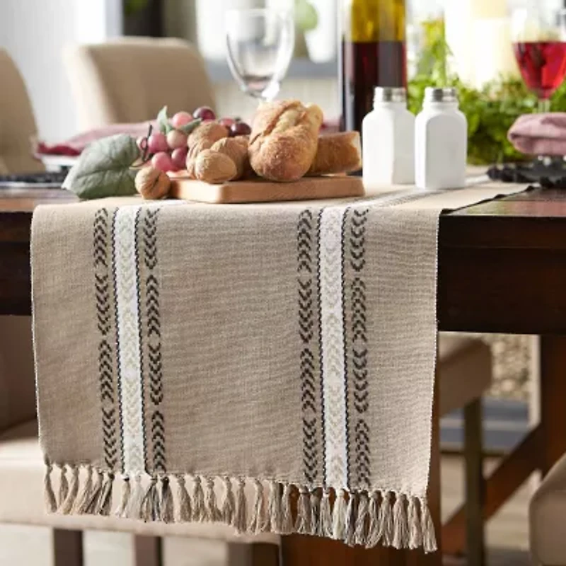 Design Imports Dobby Striped Fringe Ribbed Table Runners