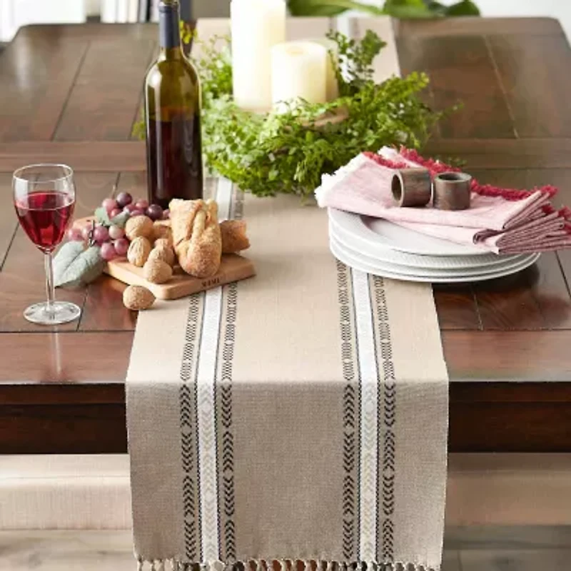 Design Imports Dobby Striped Fringe Ribbed Table Runners