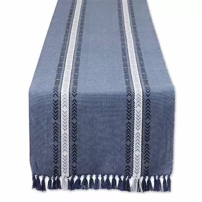 Design Imports Dobby Striped Fringe Ribbed Table Runners