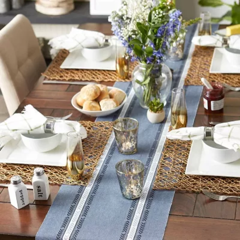 Design Imports Dobby Striped Fringe Ribbed Table Runners