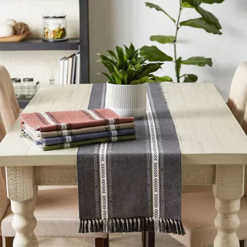 Design Imports Dobby Striped Fringe Ribbed Table Runners
