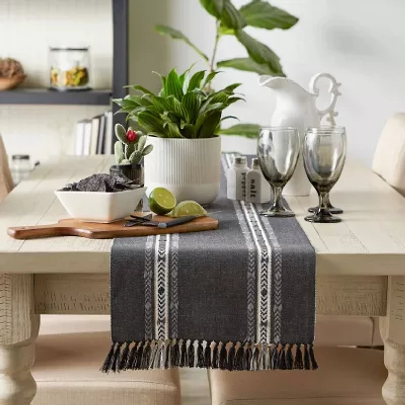Design Imports Dobby Striped Fringe Ribbed Table Runners