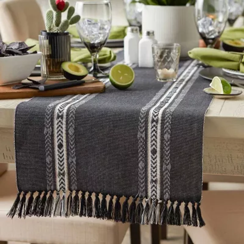Design Imports Dobby Striped Fringe Ribbed Table Runners