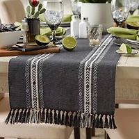 Design Imports Dobby Striped Fringe Ribbed Table Runners