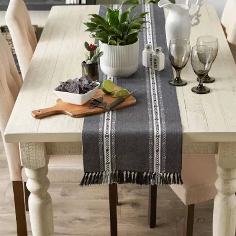 Design Imports Dobby Striped Fringe Ribbed Table Runners